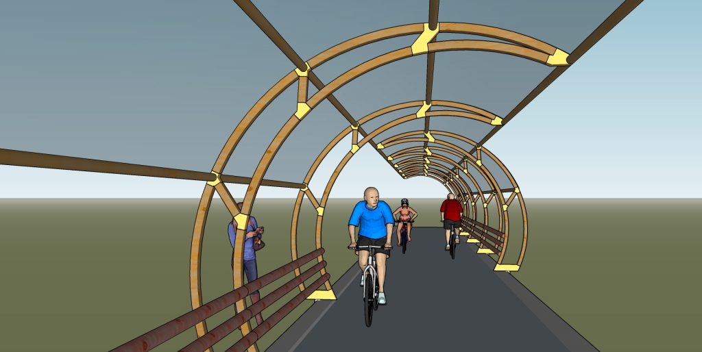 Top view of the round shaped bike path shelter.