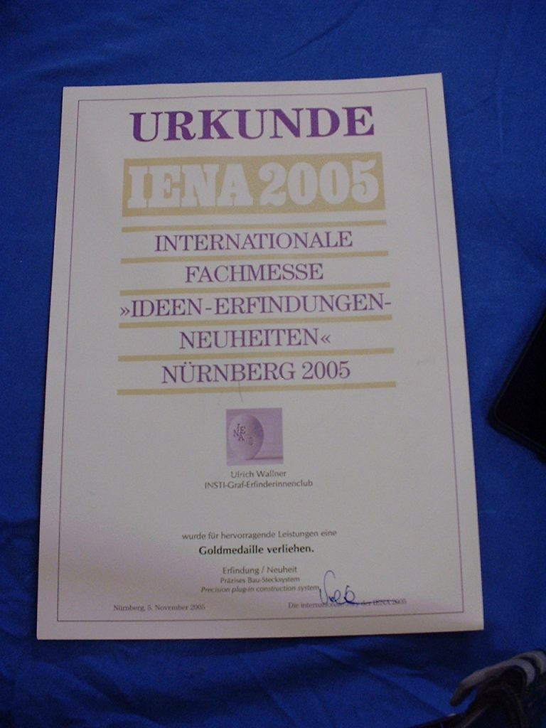Urkunde zur Gold Medaille IENA 2005